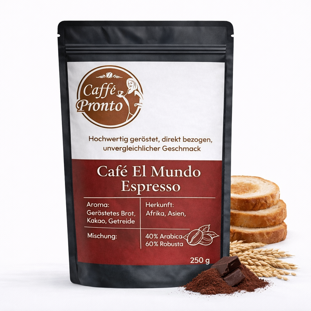 Café El Mundo Espresso Rosso – Kräftige Röstnoten mit Kakao – Espresso Intenso Blend