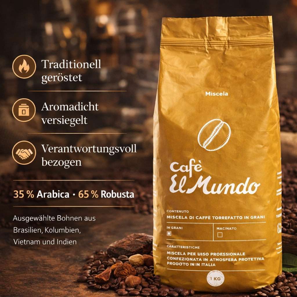 Café El Mundo ORO ST – Nussige Noten mit dunklem Kakao – Espresso Intenso  Blend