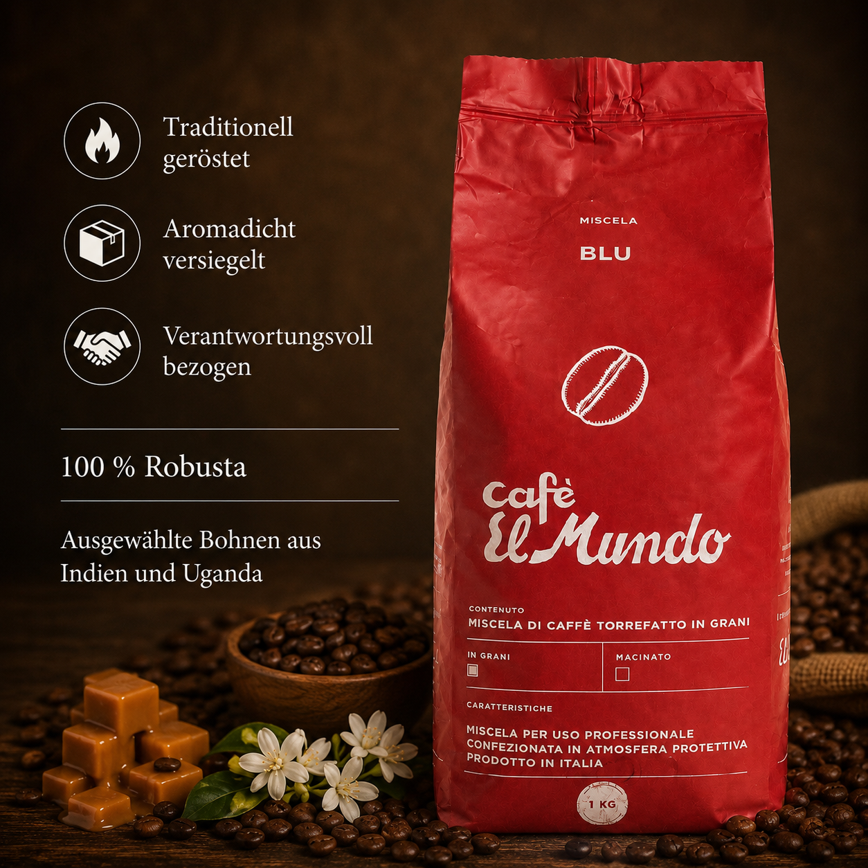 BLU- Kräftige Robusta trifft florale Finesse-Espresso Komposition